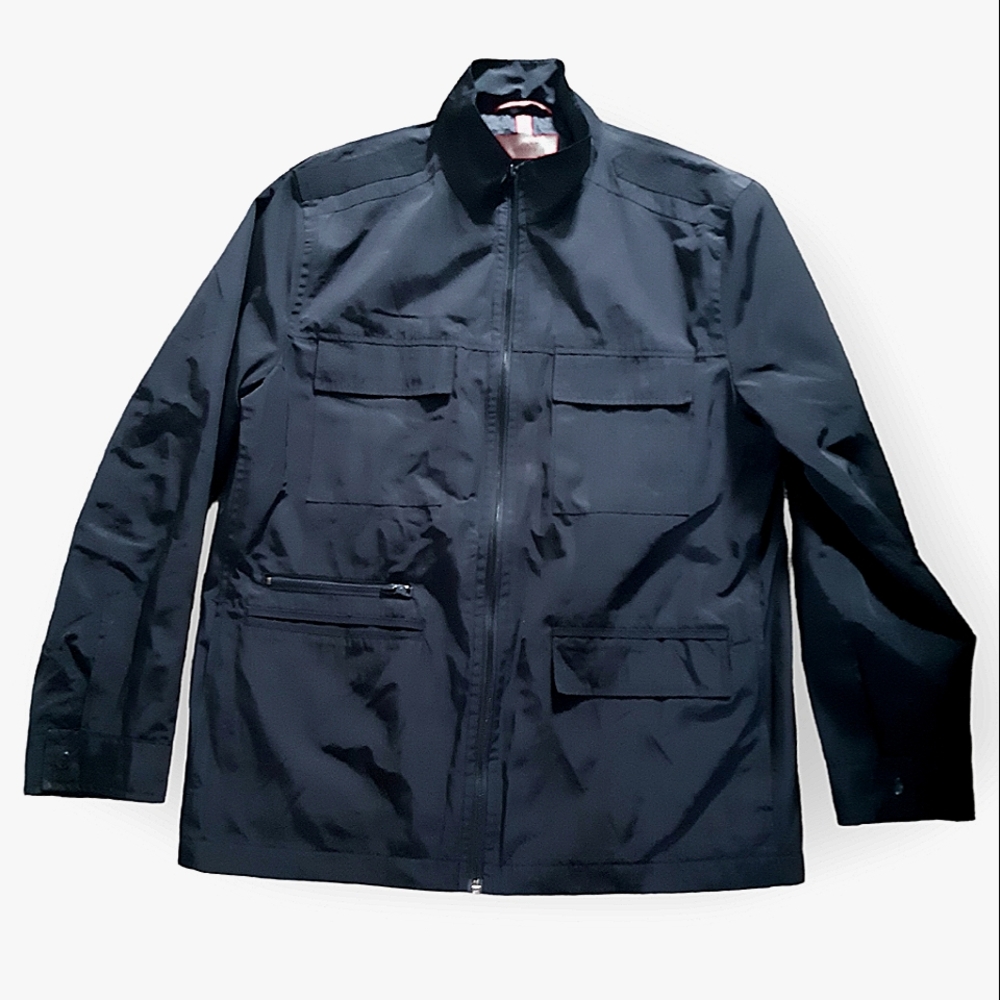 Alfani fitted size large mens black utility cargo zip jacket